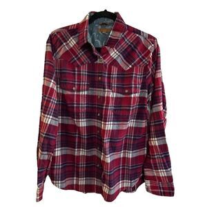 Jachs Girlfriend ~ comfort stretch flannel plaid shirt ~ size S